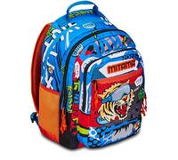Mitama Zaino Triplo Scomparto Tiger Wild con Tasca frontale, Blu e Nero, Scuola Elementare e Tempo Libero, Bambino Ragazzo