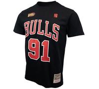 Mitchell & Ness T-shirt Name & Number (NBA | HWC | NFL), Chicago Bulls - Rodman, colore: Nero/Rosso, S