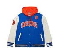 Mitchell & Ness Courtside Fleece NBA Vintage College giacca con cappuccio, maniche a contrasto, chiusura a pressione, uomo, donna, bambini, unisex, primavera, estate, autunno, inverno, New York Knicks