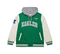 Mitchell & Ness Courtside - Giacca in pile NFL Vintage College con cappuccio, maniche a contrasto, chiusura a pressione, uomo, donna, bambini, unisex, primavera, estate, autunno, inverno, Filadelfia