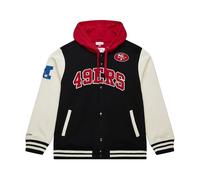 Mitchell & Ness Courtside - Giacca in pile NFL Vintage College con cappuccio, maniche a contrasto, chiusura a pressione, uomo, donna, bambini, unisex, primavera, estate, autunno, inverno, San