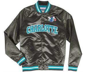Mitchell & Ness Giacca Leggera In Raso Nera Delle Charlotte Hornets