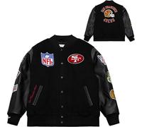 Mitchell & Ness NFL Blackout Giacca college retrò | San Francisco 49ers | Misurare M, Nero, misto lana e poliestere, maniche in PU, toppe e ricami di alta qualità su petto e maniche, polsini a coste