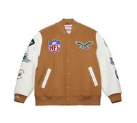 Mitchell & Ness NFL Dusted Collection Varsity College - Giacca con bottoni, primavera, autunno, inverno, retrò, stile americano, look retrò, Marrone ocra, Philadelphia Eagles, XXL