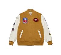 Mitchell & Ness NFL Dusted Collection Varsity College - Giacca con bottoni, primavera, autunno, inverno, retrò, stile americano, look retrò, Marrone ocra, San Francisco 49ers, XXL