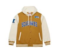 Mitchell & Ness NFL, giacca vintage college con cappuccio, maniche a contrasto, chiusura a pressione, uomo, donna, bambino, unisex, primavera, estate, autunno, inverno, Marrone ocra, Seattle Seahawks