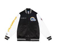 Mitchell & Ness NFL Team Origins Varsity - Giacca in raso, maniche a contrasto, chiusura a pressione, uomo, donna, bambini, unisex, primavera, estate, autunno, inverno, Los Angeles Rams | Nero, L