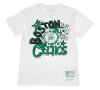 Mitchell & Ness Play by Play - Maglietta a maniche corte (NBA/HWC), bianca, 100% cotone, uomo, donna, bambini, unisex, primavera, estate, autunno, inverno, basket, sport americano, Boston Celtics, L