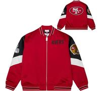 Mitchell & Ness Throw it Back Heavyweight Vintage Satin Giacca (NFL) con cerniera intera, loghi ricamati, uomini, donne, bambini, unisex, primavera, estate, autunno, inverno, San Francisco 49ers, L