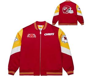 Mitchell & Ness Throw it Back Heavyweight Vintage Satin Giacca (NFL) con cerniera intera, loghi ricamati, uomini, donne, bambini, unisex, primavera, estate, autunno, inverno, Kansas City Chiefs, M