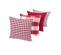 Mitefu - Federa per cuscino a quadretti classici, con chiusura a zip, set di 4 pezzi, colore: rosso, 45 x 45 cm