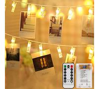 Mitening 40 LEDs Foto Clip, 8 Modalità Luci per Foto luci della stringa Batteria/USB Alimentato Polaroid Mollette Lucine LED Decorative per Camere Natale,Matrimonio,festa di compleanno Bianco Caldo