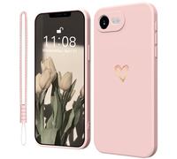 Mitetabo Custodia per iPhone 16e/iPhone SE 4 (2025), in silicone, per iPhone 16e, morbida, sottile, antiurto, antigraffio, carina oro amore, per iPhone 16e 6.1", rosa