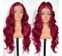 MITIMES 13x6 Red Body Wave HD Lace Front Wig Glueless Sintetico 99j Borgogna parrucca anteriore in pizzo pre-pizzicato Wear And Go Parrucche anteriori in pizzo a onda lunga