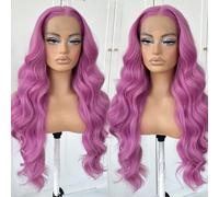 MITIMES Parrucca rosa onda del corpo parrucca anteriore in pizzo Pre pizzicata senza colla parrucca viola onda lunga del corpo HD parrucca anteriore in pizzo sintetico senza colla parrucca anteriore