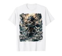 Mitologia Giapponese Guerra Dio delle tempeste e dei Mari Susanoo Maglietta con Stampa Grafica Economica, Uomo, Bianco, S