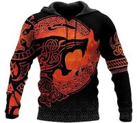Mitologia Nordica Da Uomo Rune Bussola Lupo Tasca A Marsupio Design Abbigliamento Felpa Con Cappuccio Con Cerniera Con Stampa 3D Vichinga Streetwear (Color : B, Size : M)