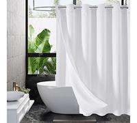 MitoVilla Set di tende da doccia bianche a nido d'ape con fodera a scatto, moderne tende da doccia in tessuto a nido d'ape per decorazioni da bagno di lusso di grado alberghiero tipo spa, 183 x 188 cm