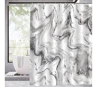 MitoVilla Set di tende da doccia in marmo grigio con ganci, motivo astratto grigio a righe bianche e grigie, decorazione per il bagno per uomini e donne, tenda da doccia impermeabile lavabile, tessuto