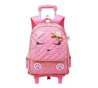 MITOWERMI Zaino da viaggio per ragazze trolley da scuola con gatto per bambini zaini con ruote bagaglio da viaggio a mano, 2 Ruote Rosa, Rolling Backpack, Only Rolling Zaino