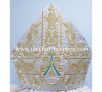 Mitre Bishop's Mitre Con Ricamo AM (AVE MARIA) Nuovo Argento Metallico