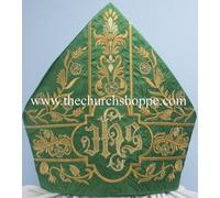 Mitre NEW Con Ricamo IHS GREEN Mitra Vescovile Bishop's