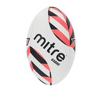 Mitre Pallone da rugby, rivestimentoresistente, peso completo, bianco/nero/arancione, 4, consegnato sgonfio