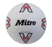 Mitre Super Dimple Pallone da calcio, ottimo per futsal, terreni duri e giochi al coperto, bianco/nero/rosso bib, 4