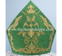 Mitre Verde Con Ricamo Mitra Bishop's Mitre NEW