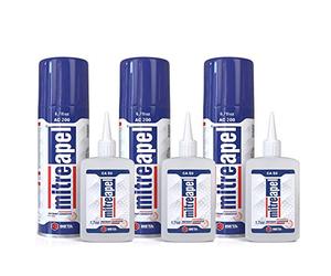 MITREAPEL Set Istantaneo con Spray Attivatore (3 x 200 ml) e Super CA (3 x 50 gr) - per Legno, Plastica, Metallo, Pelle, Ceramica