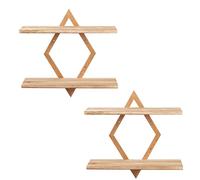 MITREL Cornici In Rovere, Mensole Sospese Per Il Muro, Mensola A Forma Di Rombo, Appesa In Stile Rustico Per Soggiorno, Camera Da Letto, Set Da 2, A 2 Piani, Legno Naturale