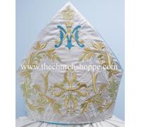 Mitres Bishop's Mitre, Ricamo AM (AVE MARIA), Argento Metallico, Mitra, NEW