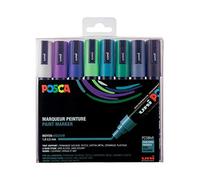 Mitsubishi Pencil, 8 pennarelli Posca PC5M, punta conica, colori freddi, Posca a punta media, pennarelli per pittura a base d'acqua per tutte le superfici, per carta, tessuto, vetro, ciottoli, legno