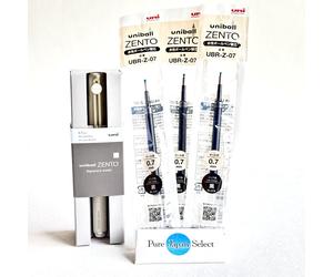 MITSUBISHI PENTIL uniball ZENTO Signature Model Champagne Gold & Refill Set di 3