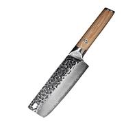 MITSUMOTO SAKARI Coltelli da Cucina Professionali 17 cm, Forgiati a Mano Coltello Cucina Nakiri, Coltello Verdure in Acciaio ad alto Tenore di Carbonio (Manico in Pakkawood)