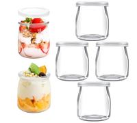 MITUMORMOR Set di 6 barattoli per yogurt con coperchio, 200 ml, vasetti trasparenti per dessert, barattoli per marmellata, piccoli vasetti per yogurt, vasetti multiuso per yogurt, dessert, pudding
