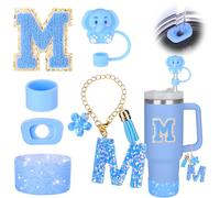 Mity rain Set di accessori per tazze stanley da 850,5 g e 1,134 g con manico, inclusi ciondoli con iniziali, tappo di copertura in paglia, stivale, adesivo, tappo a prova di fuoriuscite in silicone,