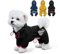 Miucat - Impermeabile per cani con cappuccio, con foro per guinzaglio e cinghia riflettente, per cani di taglia piccola e media, vestiti leggeri per cuccioli, colore nero, taglia XS