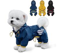 Miucat - Impermeabile per cani con cappuccio, con foro per guinzaglio e cinghia riflettente, per cani di taglia piccola e media, vestiti leggeri per cuccioli, colore blu, taglia L