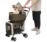 MIUKYUI Carrello per animali domestici a due piani, design 2 in 1, per cani e gatti, cani di piccola e media taglia, pieghevole con 4 ruote e portata massima 35 kg (verde scuro)