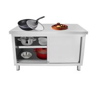 MIUKYUI Tavolo da lavoro professionale in acciaio inox con ante scorrevoli e 3 piani 120 cm o 100 cm di lunghezza antiruggine per cucina e commerciale grandi cucine ristoranti alberghi (47.24" lavoro)