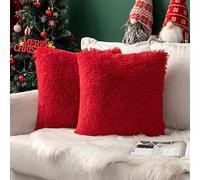 MIULEE Confezione da 2 Federe Cuscino Peloso in Felpa per Cuscini Decorativi Decorative Moderno Elegante Morbido Quadrato Fodere Copricuscini Arredi per Casa Divano Letto 40x40 cm Rosso
