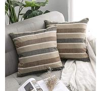 MIULEE Confezione da 2 Federe per Cuscini a Righe Copricuscini in Poliestere Lino Imitazione Elegante con Cerniera Invisibile Decorativo per Divano Camera da Letto Soggiorno 40X40 CM Marrone