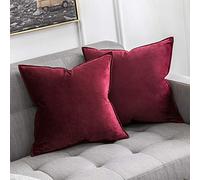 MIULEE Confezione da 2 Fodere Borde Avvolte Morbide in Velluto Decorative Federe Copricuscini per Divano Soggiorno Camera da Letto 40 X 40 cm Vino Rosso