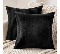 MIULEE Confezione da 2 Fodere in Velluto a Coste Decorative Federe Morbido Copricuscini Cuscino Moderne Comodo Robusto per Camera da Divano Letto 50 X 50 cm Nero