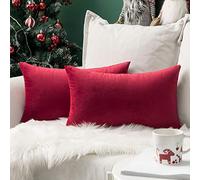 MIULEE Copricuscini Divano Camera da Letto Cuscini Arredo Fodere Arredamento Casa Natale Federde Moderni Elegante Morbido Resistente in Velluto con la Cerniera Invisibile 2 Pezzi 30X50 CM Rosso Vivo