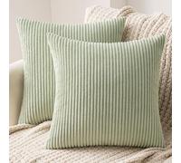 MIULEE Copricuscini per Divano in Velluto a Coste Federe Cuscini Decorativi per Camera da Letto Soggiorno Quadrati Federa Morbida Fodere per Letto Matrimoniale 2 Pezzi 40x40cm Verde Chiaro