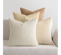 MIULEE Federe per Cuscini Morbide Fodere per Cuscino Decorativi Quadrati Primaverile Morbide Copricuscini in Velluto a Coste a Righe Confezione da 4 per Casa Divano Camera da Letto 50x50 cm Beige