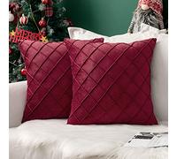 MIULEE Natale Copricuscini per Divano per Camera da Letto Federa Cuscino in Velluto con Linee a Griglia Elegante e Moderna Federe Cuscini per Letto Matrimoniale 2 Pezzi 45X45 CM Vino Rosso