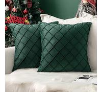 MIULEE Natale Copricuscini per Divano per Camera da Letto Federa Cuscino in Velluto con Linee a Griglia Elegante e Moderna Federe Cuscini per Letto Matrimoniale 2 Pezzi 40X40 CM Verde Scuro